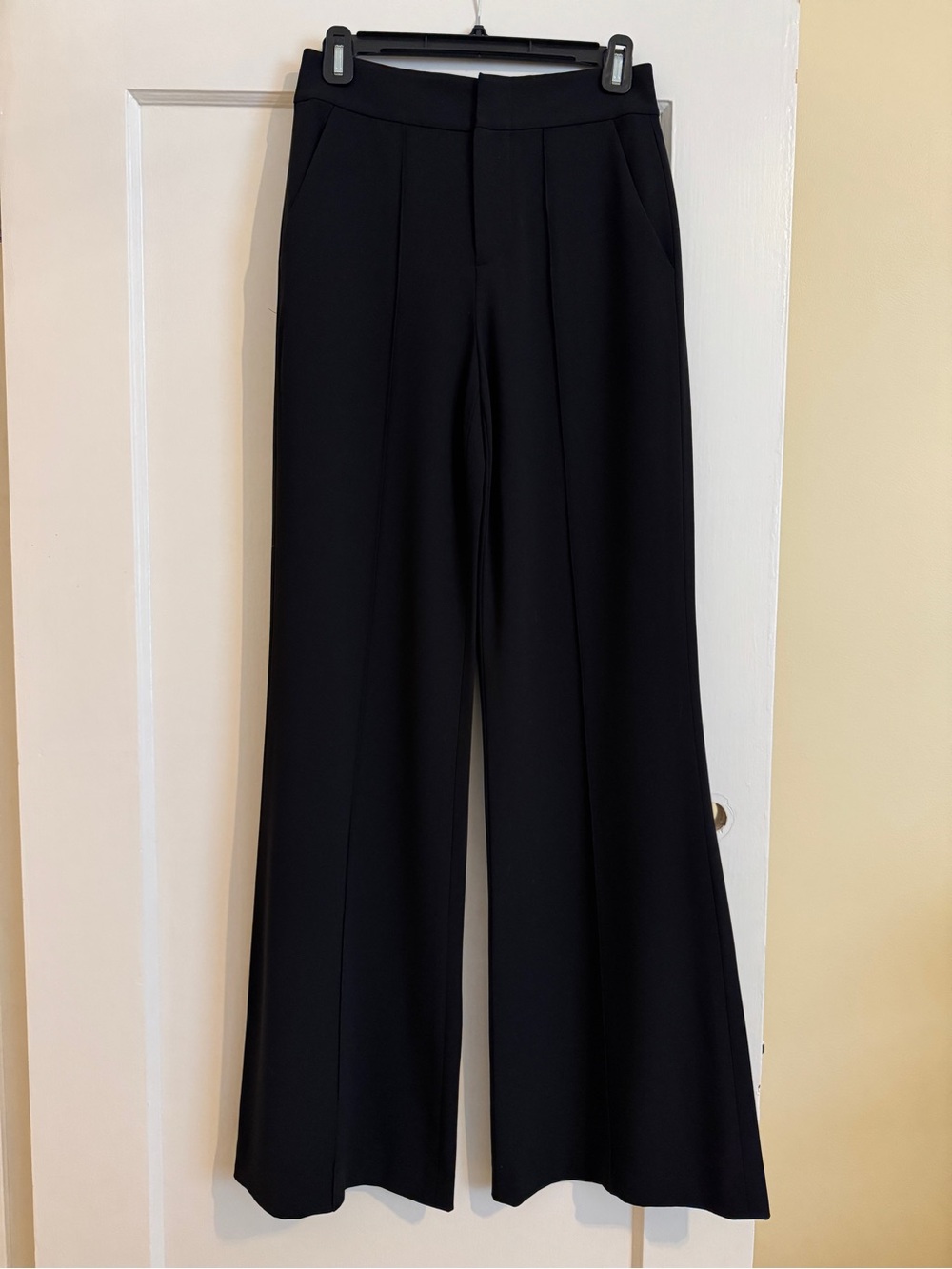 Alice + Olivia Dylan High Waist Wide-Leg Black Crepe Women's Pants